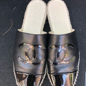 Chanel espadrille mules goatskin parent CC size 41